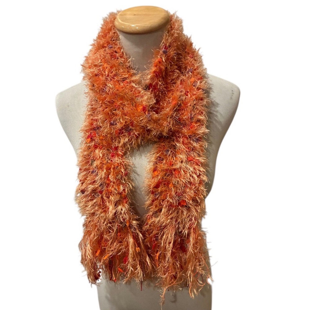 Handknit Textured Orange Colorful Flecked Scarf